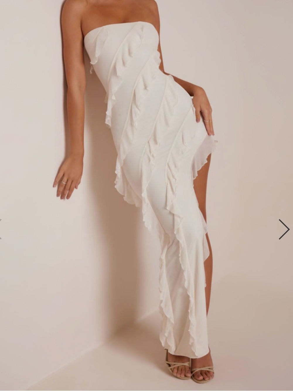 Elegant Strapless IVORY Ruffled Maxi Dress